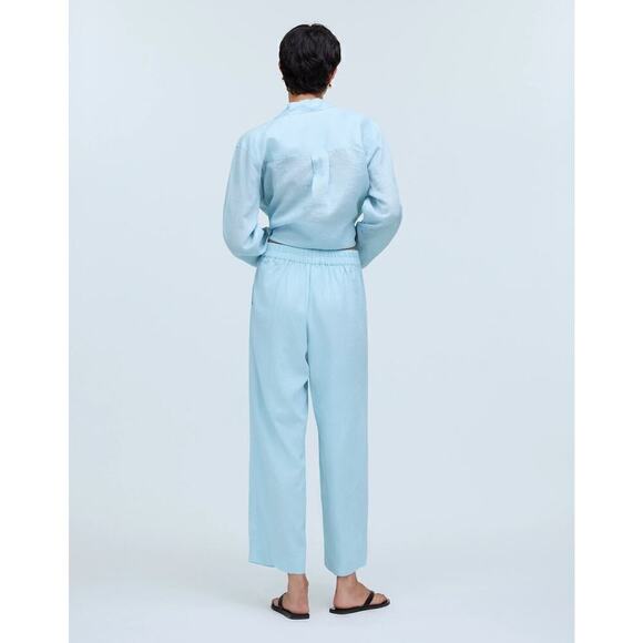 Madewell Pants Petite Pull-On Straight Crop Linen Blend Blue Heron NWT Size 14 - Picture 4 of 11